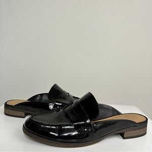 Franco Sarto Brylee Black Vegan Patent Leather Slip-On Mule Loafers Size 8.5
